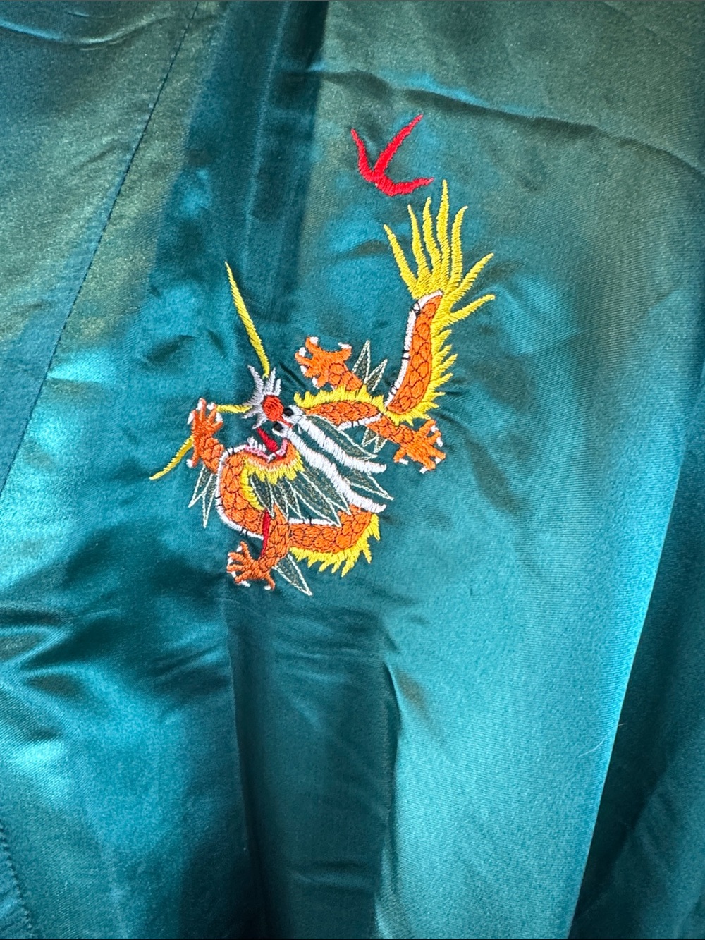 Vintage Pearl Teal Silk Kimono Robe - Picture 3 of 12